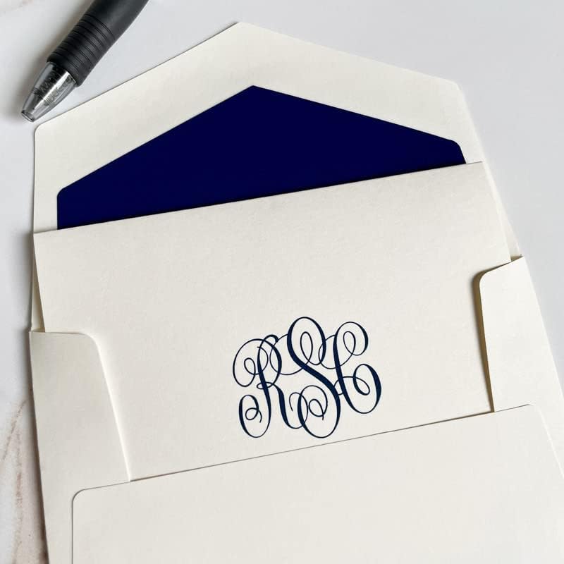 Del Mar Monogrammed Fold Notes - Raised Ink Stationery - Made in the USA