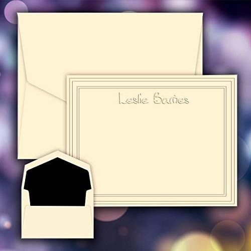 Polished Name And Bordered Frame Flat Cards - Embossed Stationery