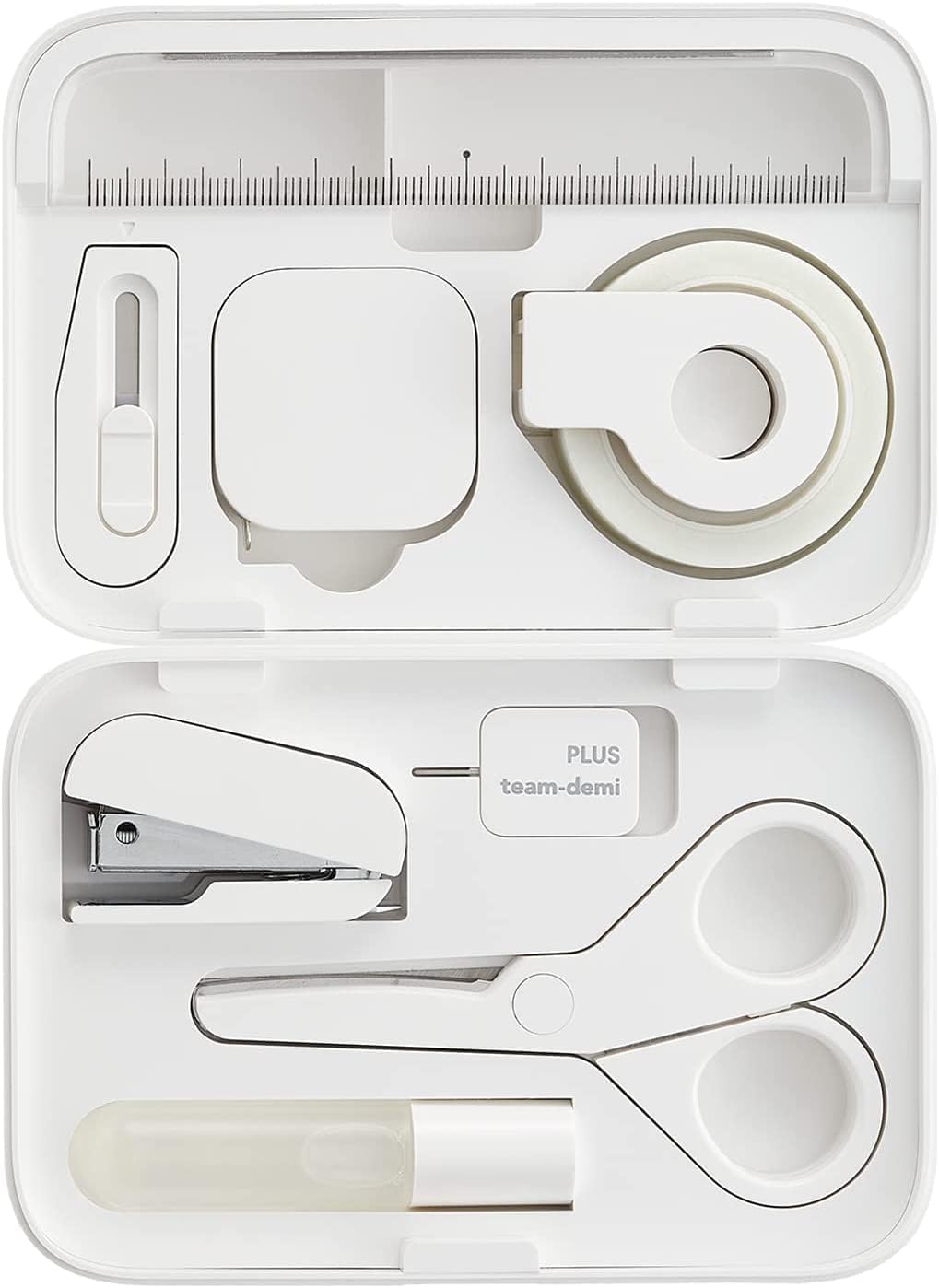 Plus Stationery Kit team-demi White (Scissors, stapler, tape, liquid glue, cutter, ruler, tape measure, pin for SIM card replacement) TD-001 30-210 with Original Stylus Ballpoint Touch Pen Main image