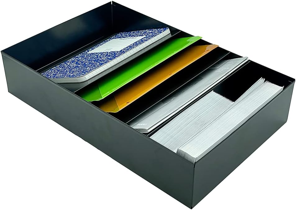 Huron Stationery Holder For Drawer 4 Slot, Black Steel