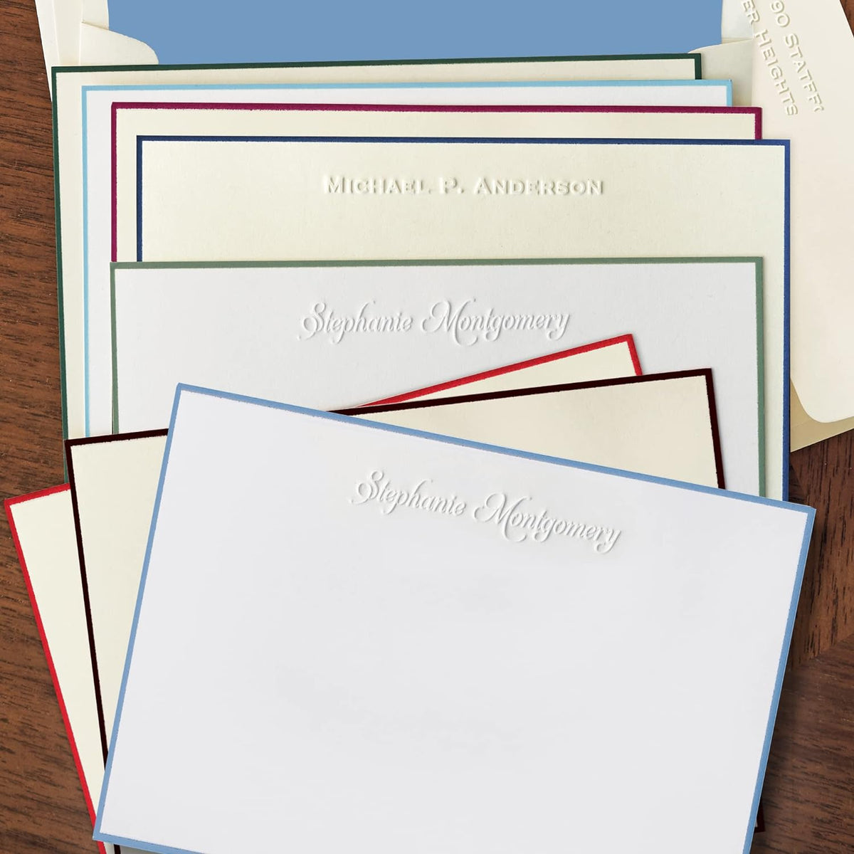 Hand Bordered Embossed Note Cards | Personalized Flat Cards | Stationery Set | Custom Stationary | Emboss Notecards | 3396_N Main image