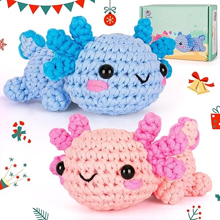 Crochet Kit for Beginner, Crochet Starter Kit w Step-by-Step Video Tutorials, Crochet Kit for Beginners, Beginner Crochet Kit for Adults Kids Women Men Complete Kit Included (Axolotl 2Pack) Main image