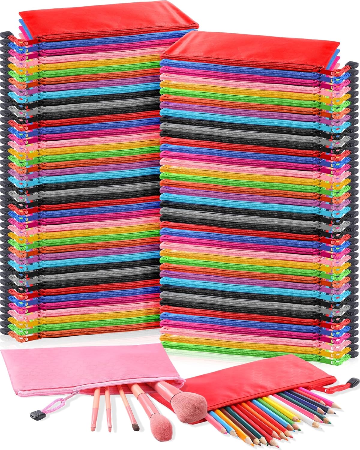 300 Pcs Zipper Pencil Pouch, 12 Color A6 Size Small Pencil Bags Bulk, Football Pattern Waterproof Bulk Pencil Pouches, Stationery Storage Bags for Office School Travel Supplies Accessories Main image